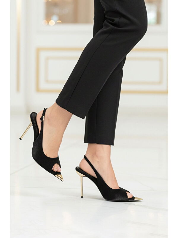 Ayakmod Siyah Ayakmod Saten Ince Uzun Topuklu Kadın Abiye Ayakkabı 618512 Z