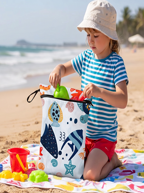 Yorni 2 Adet, 35x30 cm, Ocean ve Family Desen Sıvı Geçirmeyen Çok Amaçlı Çanta, Makinede Yıkanabilir