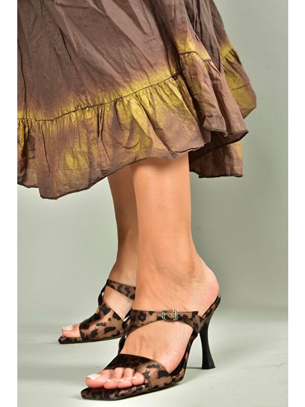 Siyah/Taba Kadın Topuklu Terlik U590034404 - Görsel 4