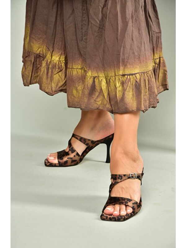 Siyah/Taba Kadın Topuklu Terlik U590034404 - Görsel 5