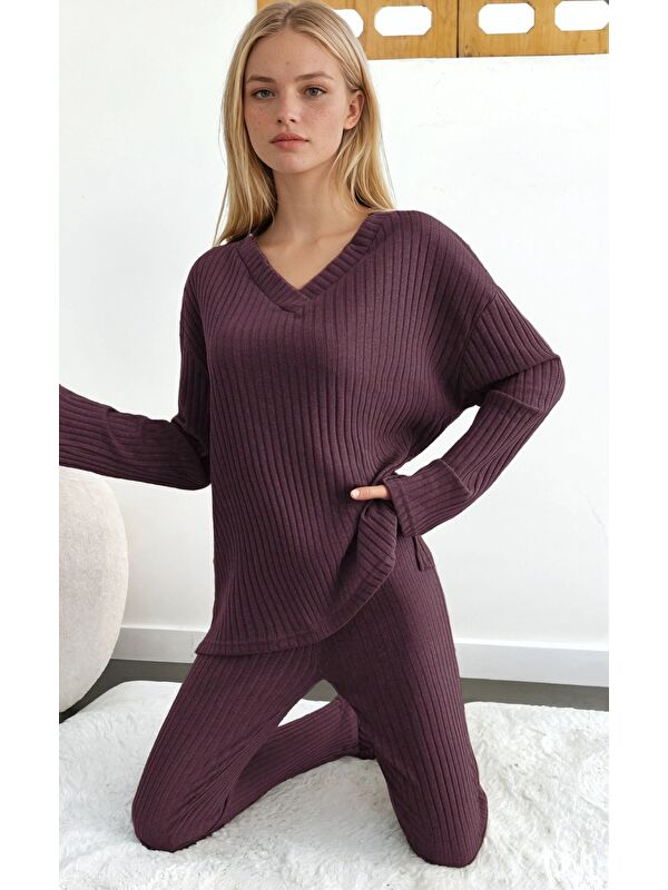 carla10 Raporlu Kumaş Uzun Kol Pijama Takım