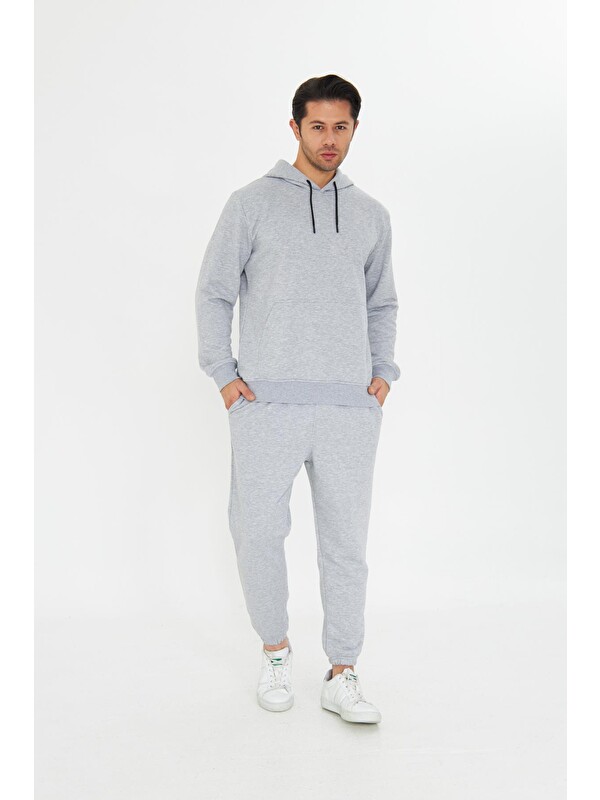 TRENDHILL Şardonsuz 3 Iplik Pamuklu Basic Kapüşonlu Unisex Eşofman Takımı 5737