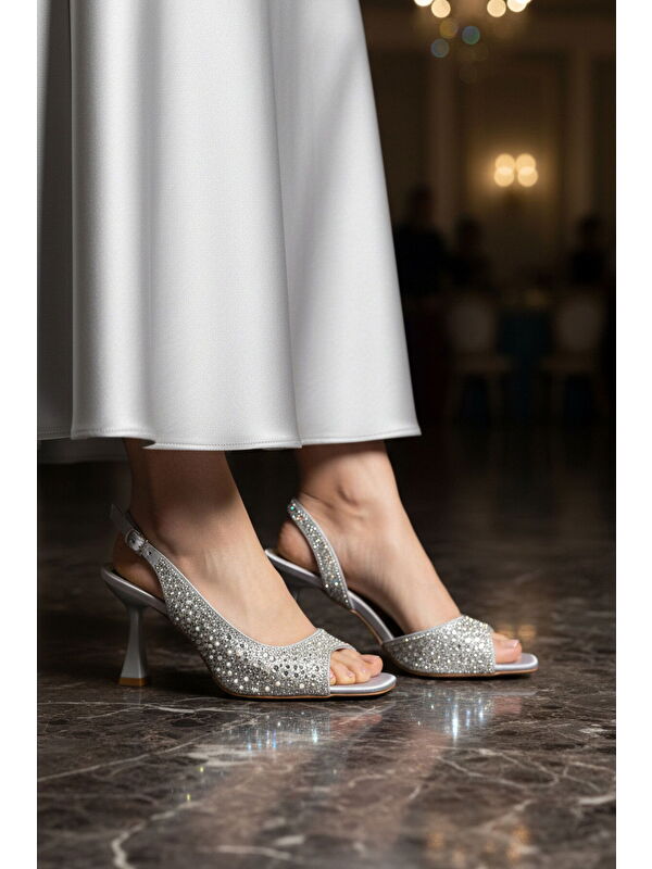 Ayakmod Siyah Ayakmod Saten İşlemeli Taş İnce Topuklu Kadın Abiye Ayakkabı 655500 Z