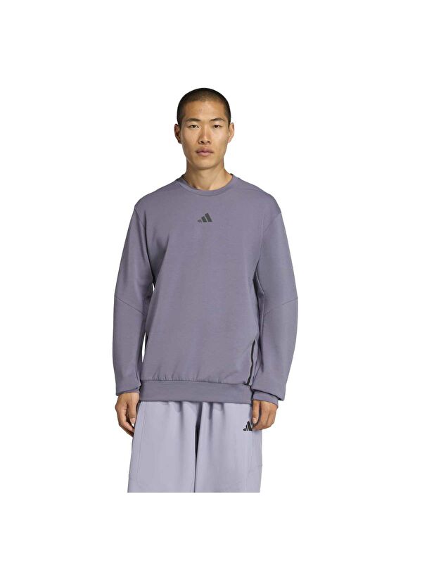 Adidas Designed For Training Crew Erkek Mor Bisiklet Yaka Sweatshirt