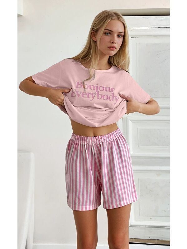 carla10 Kısa Kollu Şortlu Pijama Takımı Pembe