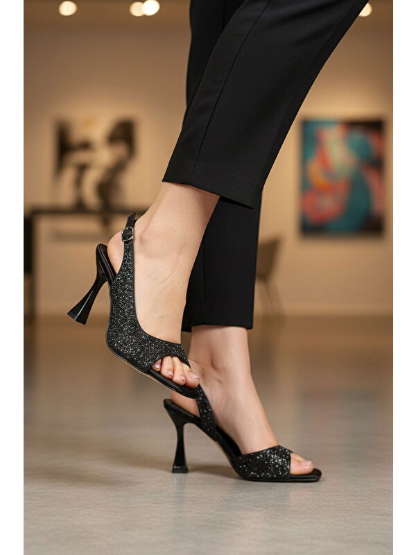Ayakmod Siyah Ayakmod Saten İşlemeli Taş İnce Topuklu Kadın Abiye Ayakkabı 655500 Z
