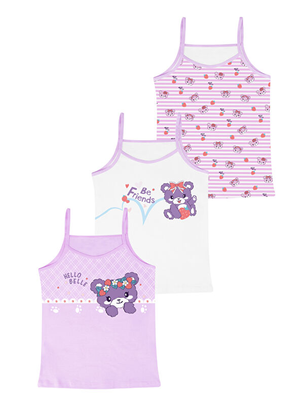 Domikids Kız Çocuk Baskılı Pamuklu Atlet 3'lü Paket