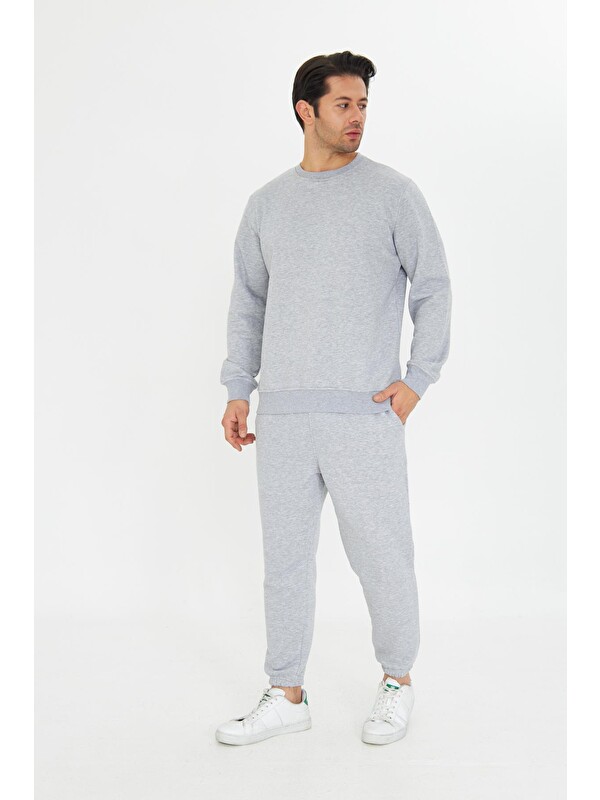 TRENDHILL Şardonsuz 3 Iplik Pamuklu Basic Bisiklet Yaka Unisex Eşofman Takımı 5738