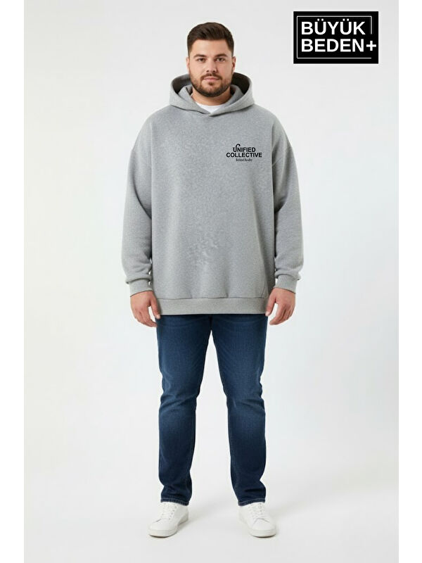 Süperlife Erkek Büyük Beden Hoodie –Rahat Kalıp Konforlu Unified Baskılı Sweatshirt SPR26BSW968