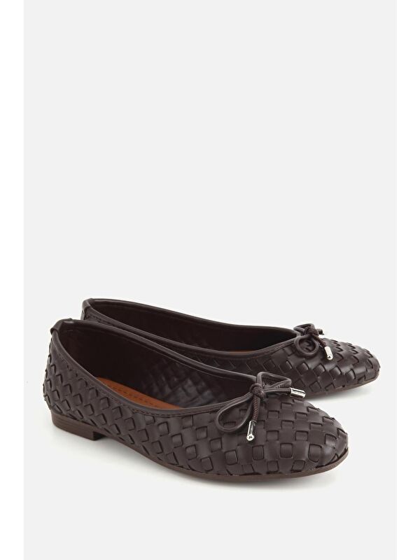 Yaya By Hotiç Kahverengi Yaya By Hotiç Yaya By Kadın Örgü Detaylı Günlük Düz Babet