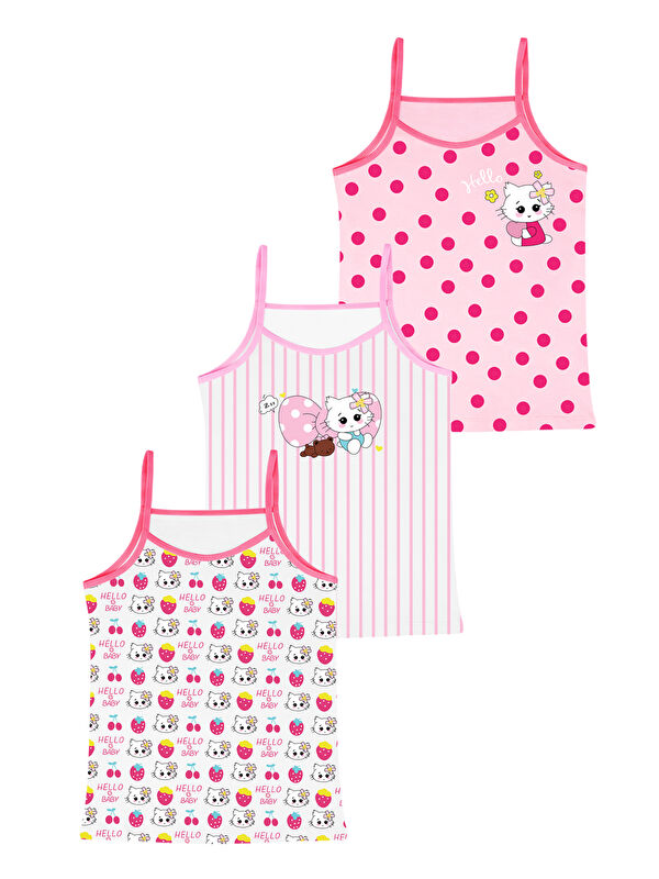 Domikids Kız Çocuk Baskılı Pamuklu Atlet 3'lü Paket
