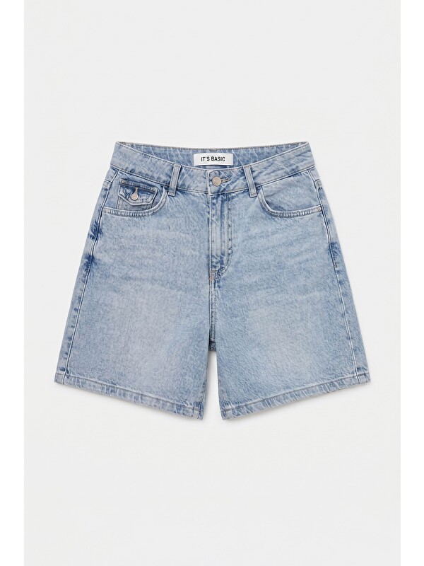 It's Basic Kadın Ice 4s6-3 Relax Fit Midi Boy Esnek Kumaş Denim Şort