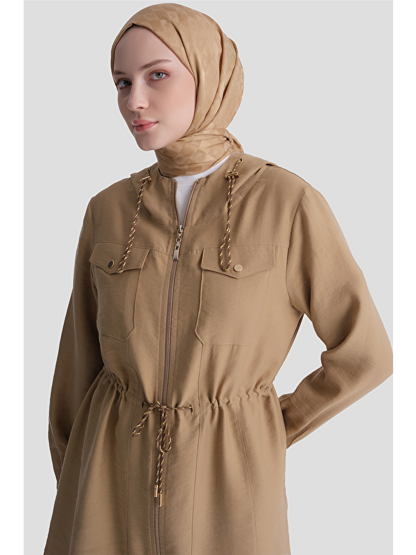 ARMİNE Kapüşonlu Beli Büzgülü Takım Camel