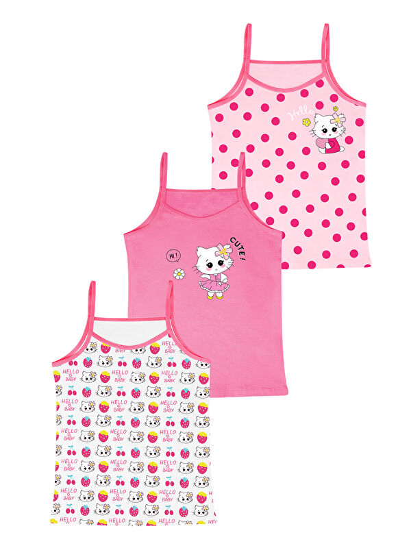 Domikids Kız Çocuk Baskılı Pamuklu Atlet 3'lü Paket