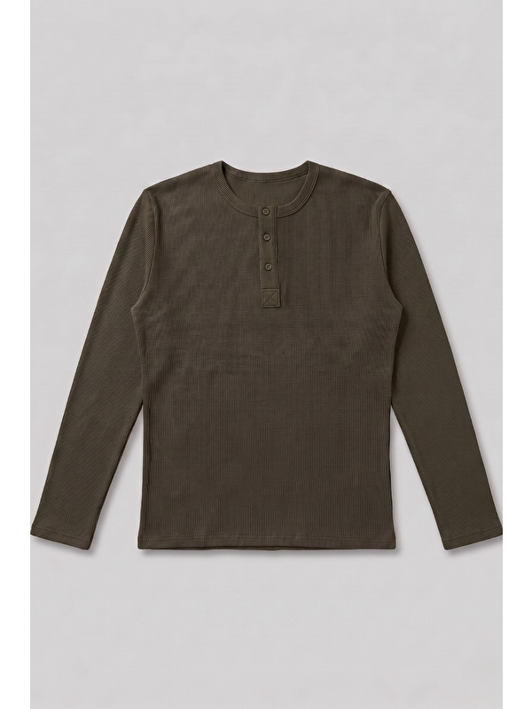 gothamVibes Erkek Haki Henley  T-Shirt