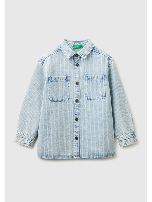 United Colors Of Benetton Erkek Çocuk Logo Nakışlı İki Cepli Denim Gömlek