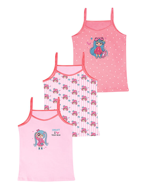 Domikids Kız Çocuk Baskılı Pamuklu Atlet 3'lü Paket