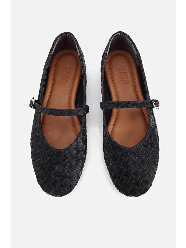 Yaya By Hotiç Siyah Yaya By Hotiç Yaya By Kadın Örgü Detaylı Günlük Düz Tabanlı Babet