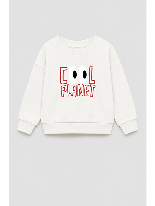 Monila Unisex Çocuk 3 İplik Kumaş Baskılı Pamuklu Sweatshirt