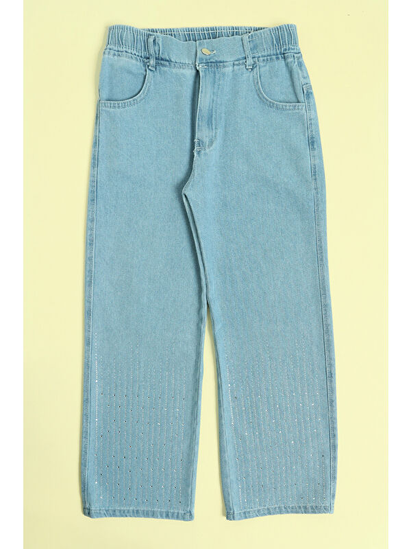 Fullamoda Beli Lastikli Taşlı Kız Çocuk Jean Pantolon