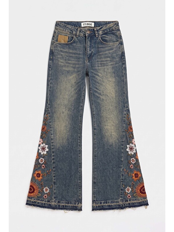 It's Basic Kadın Tint 4w6-8 Flare Fit Komfort Kumaş Nakış Tasarım Denim Jean