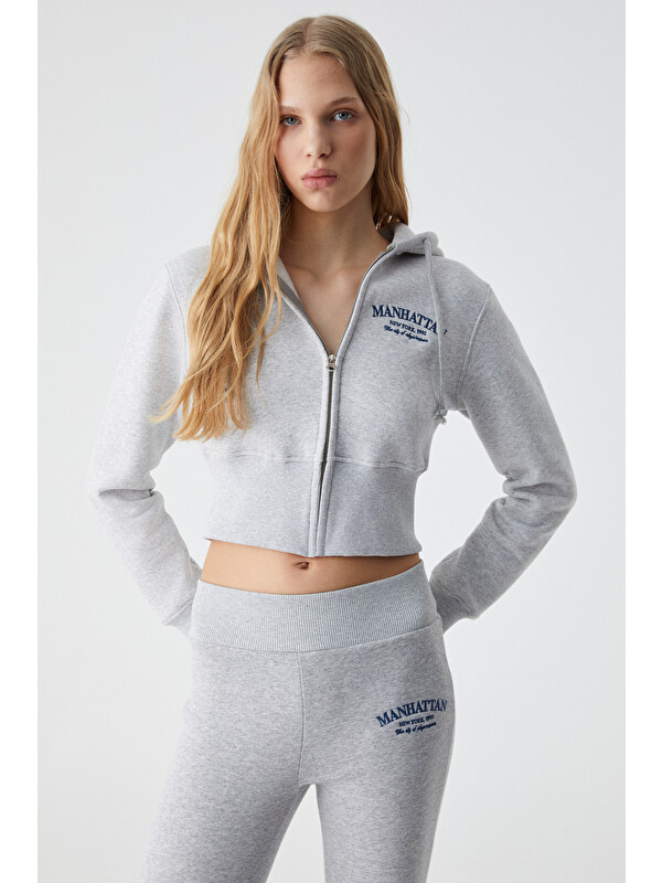 GRIMELANGE IRESSINE Kadın Kapüşonlu Fermuarlı Uzun Kollu Regular GRİ MELANJ Sweatshirt