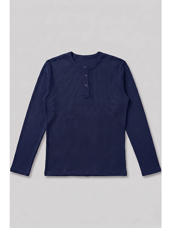 gothamVibes Erkek Lacivert Henley  T-Shirt