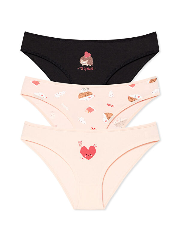 Hnx Pamuklu Desenli ve Baskılı Slip Kadın Külot 3'lü Paket