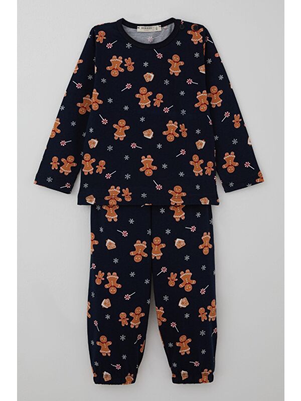 Breeze Erkek Bebek Pijama Takımı Yılbaşı Temalı Kurabiye Adam Desenli Lacivert (9 Ay-3 Yaş)
