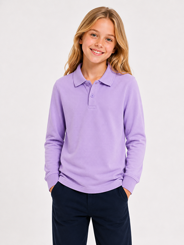ajn Kids Polo Yaka Basic Uzun Kollu Unisex Kız Çocuk Tişört