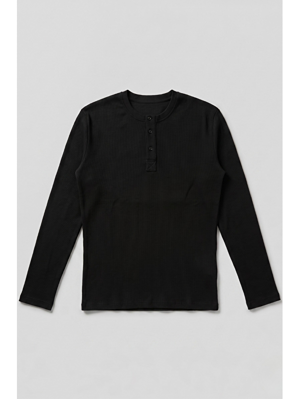 gothamVibes Erkek Siyah Henley  T-Shirt