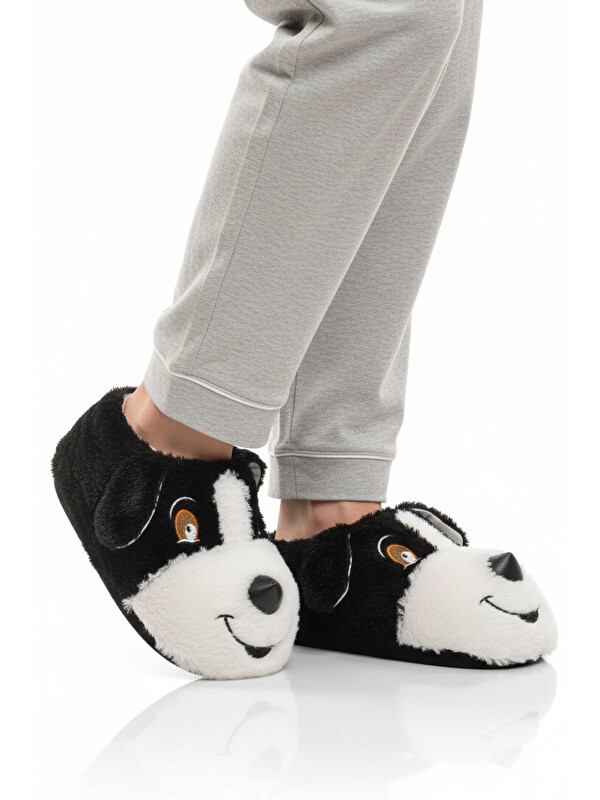 Ayakmod Siyah Köpek Desenli Unisex Panduf 26K001