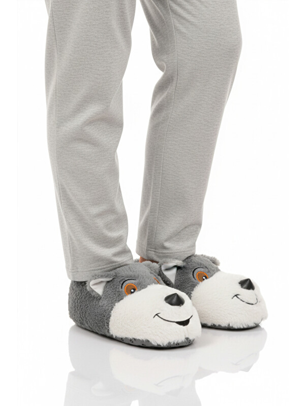 Ayakmod Gri Köpek Desenli Unisex Panduf 26K001