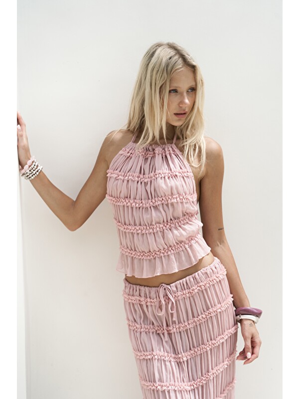 Bohemai Sofi Transparan Pembe Crop Etek Takım