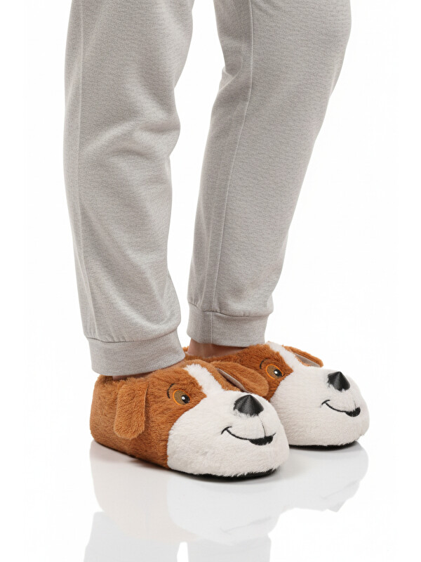 Ayakmod Açık Kahve Köpek Desenli Unisex Panduf 26K001