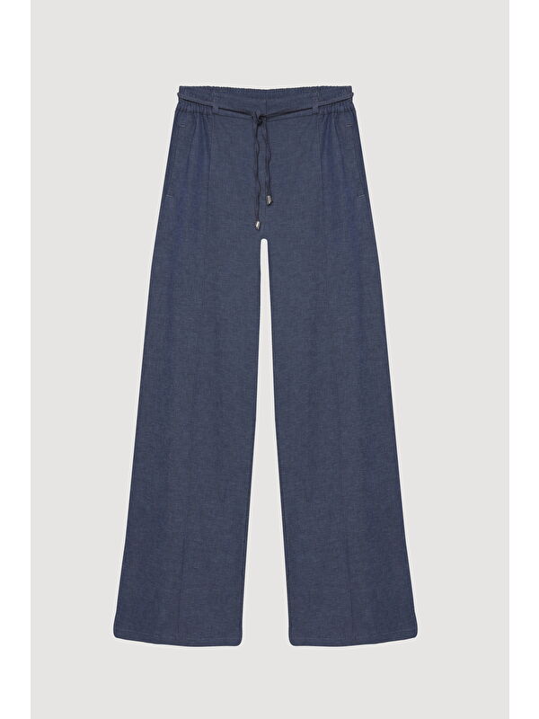 QUZU Beli Bağlamalı Jean Görünümlü Pantolon İndigo