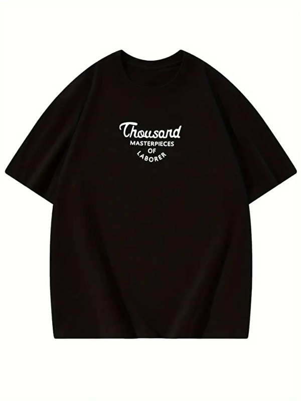 Jane's Thousand Baskılı Oversize Bisiklet Yaka T-shirt - Siyah