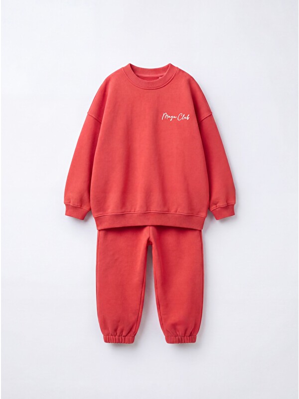 Magu Çocuk Kırmızı Basic Sweatshirt Ve Eşofman Altı Takımı