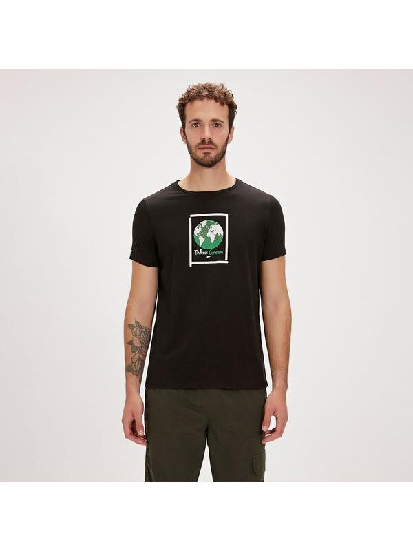 Bad Bear Re Think Green Baskılı Erkek Siyah Yuvarlak Yaka Tişört