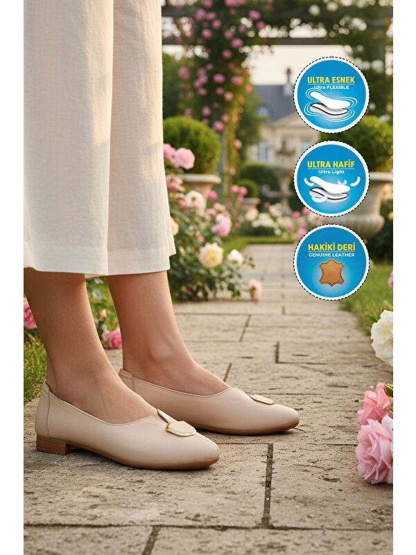 Ayakmod Bej Ayakmod Hakiki Deri Kadın Casual Ayakkabı 618 Z