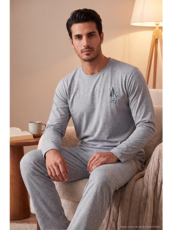 Buratti Minimal Baskılı Pamuklu Uzun Kollu Pijama Takımı 6575005