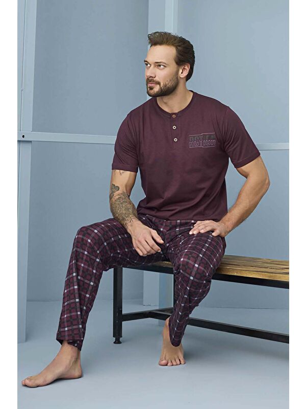 Remsa Erkek Kısa Kol Pamuklu Pijama Takımı 7945 Bordo