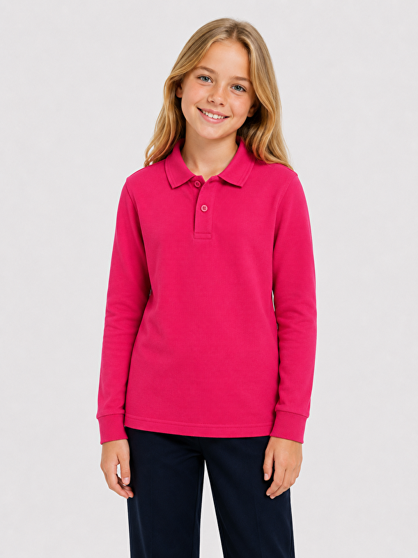 ajn Kids Polo Yaka Basic Uzun Kollu Unisex Kız Çocuk Tişört