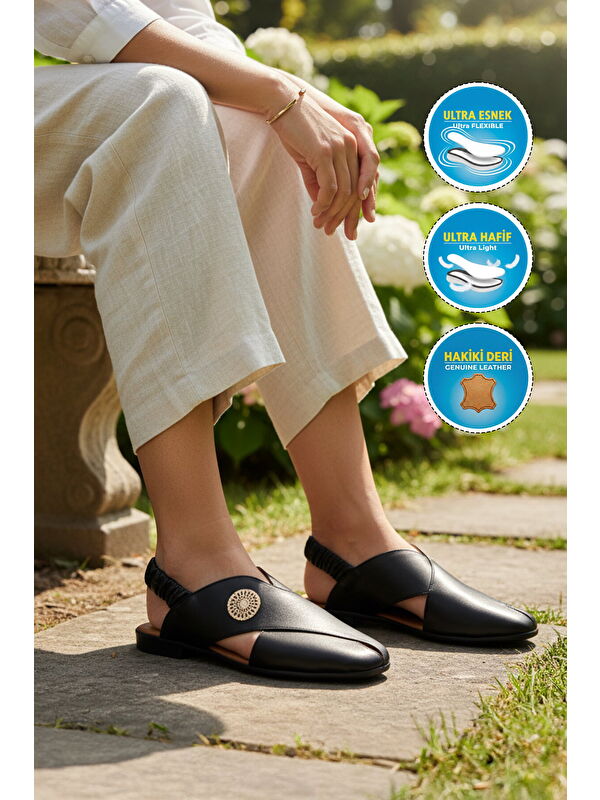Ayakmod Siyah Ayakmod Hakiki Deri Kadın Sandalet 604 Z