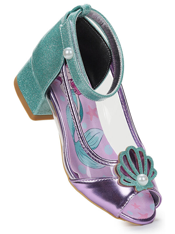 Deniz Kızı Şeffaf Burnu Açık Kız Çocuk Topuklu Abiye Ayakkabı - Görsel 2