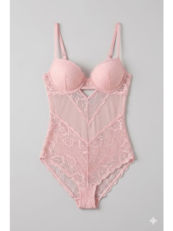 C&City Push Up Dantel Detaylı Bodysuit C15097 Pudra