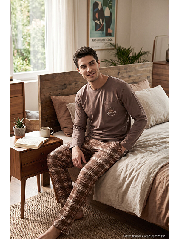 Buratti Ekoseli Pamuklu Bisiklet Yaka Pijama Takımı 6575007