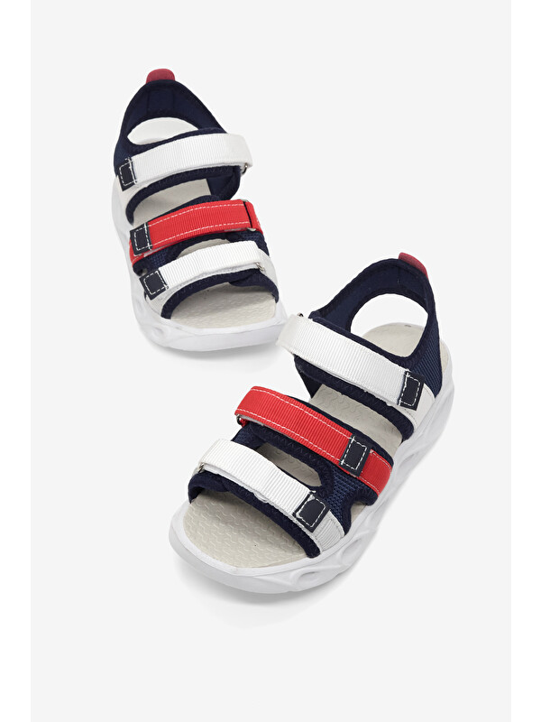 TONNY BLACK Çocuk Unisex Lacivert Kırmızı Beyaz Çoçuk Renkli Rahat Kalıp Sandalet
