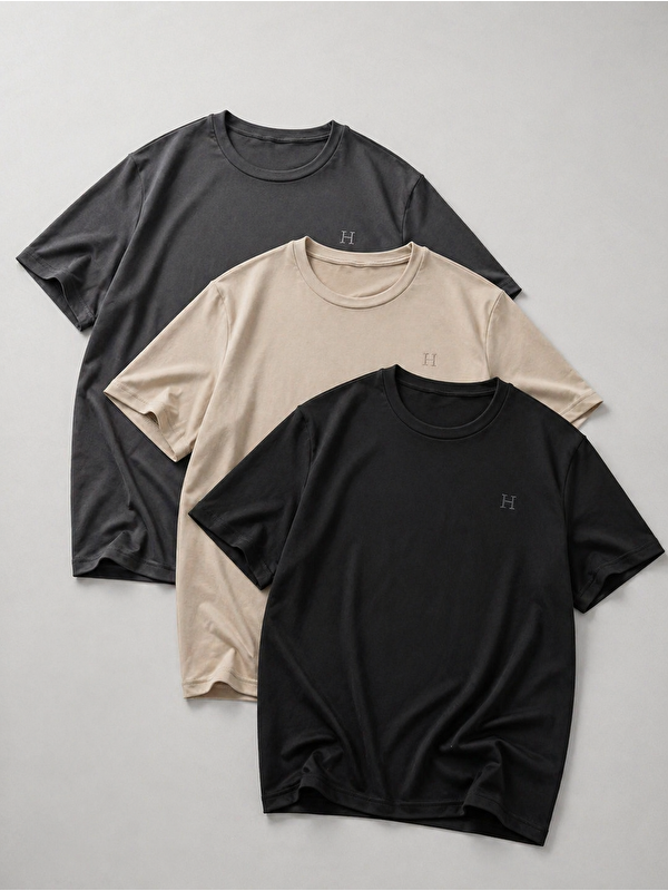 Comstar 3 Adet Erkek Yazlık Baskılı Slim Fit Kısa Kollu Tişört