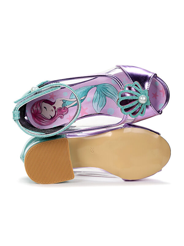 Deniz Kızı Şeffaf Burnu Açık Kız Çocuk Topuklu Abiye Ayakkabı - Görsel 6